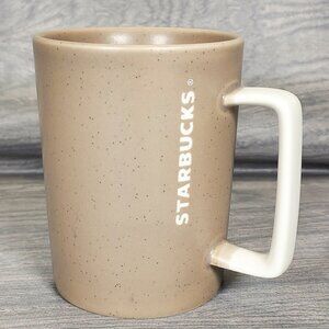 Starbucks  2016 Brown Tan Dipped Speckled White Square Handle Coffee Tea Mug Cup